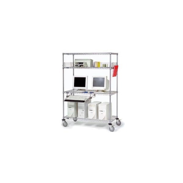 Nexel 4-Shelf Mobile Wire Computer LAN Workstation w/Keyboard Tray, 72inW x 24inD x 69inH, Chrome - 250198