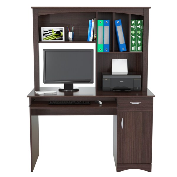 Inval Workstation w/Hutch 45.6 in. W Espresso 1 -Drawer with Keyboard Tray - CC-7301