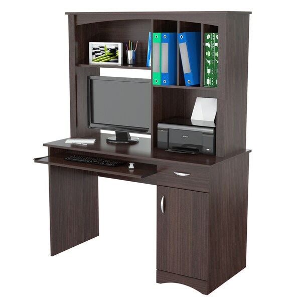 Inval Workstation w/Hutch 45.6 in. W Espresso 1 -Drawer with Keyboard Tray - CC-7301