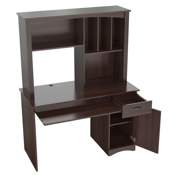 Inval Workstation w/Hutch 45.6 in. W Espresso 1 -Drawer with Keyboard Tray - CC-7301