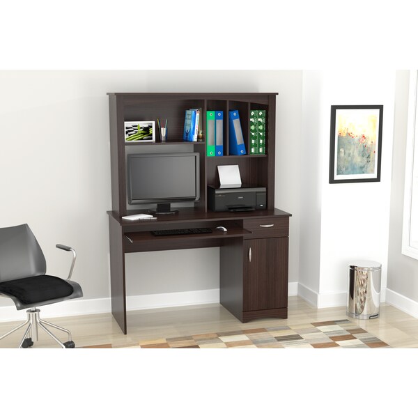 Inval Workstation w/Hutch 45.6 in. W Espresso 1 -Drawer with Keyboard Tray - CC-7301