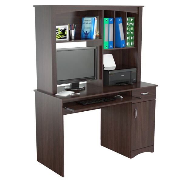 Inval Workstation w/Hutch 45.6 in. W Espresso 1 -Drawer with Keyboard Tray - CC-7301