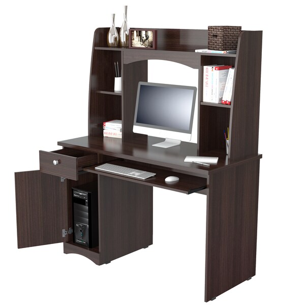 Inval Workstation w/Hutch 45.6 in. W Espresso 1 -Drawer with Keyboard Tray - CC-7301