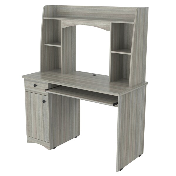 Inval Workstation  w/Hutch 44 in. W Smoke Oak Rectangular 1 -Drawer Keyboard Tray - CC-7201
