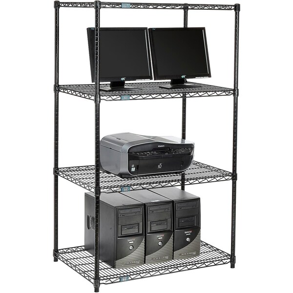 Nexel 4-Shelf Wire Computer LAN Workstation, 36inW x 24inD x 63inH, Black - 695394BK