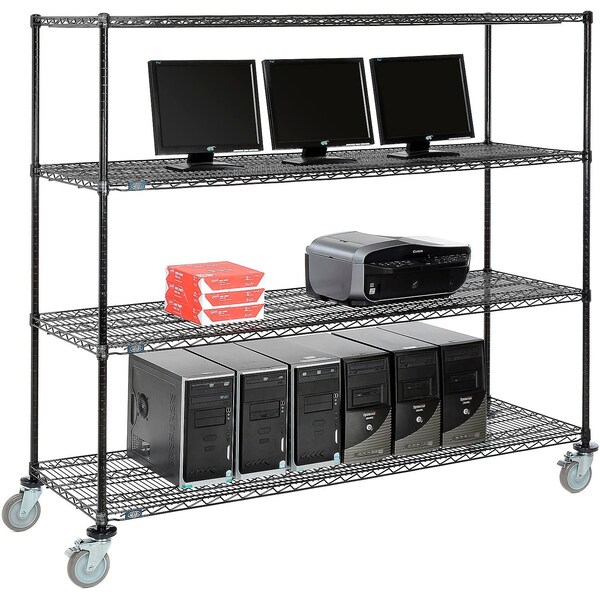Nexel 4-Shelf Mobile Wire Computer LAN Workstation, 72inW x 24inD x 69inH, Black - 695424BK