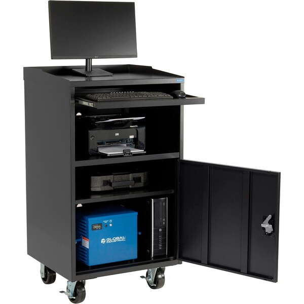 Global Industrial Mobile Powered Computer Workstation, 40AH Battery, Black, Unassembled - 694562PBK