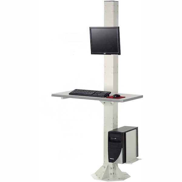 Global Industrial 81inH Stationary Floor Mount Orbit Computer Station Power Outlets Beige - 239134BGE