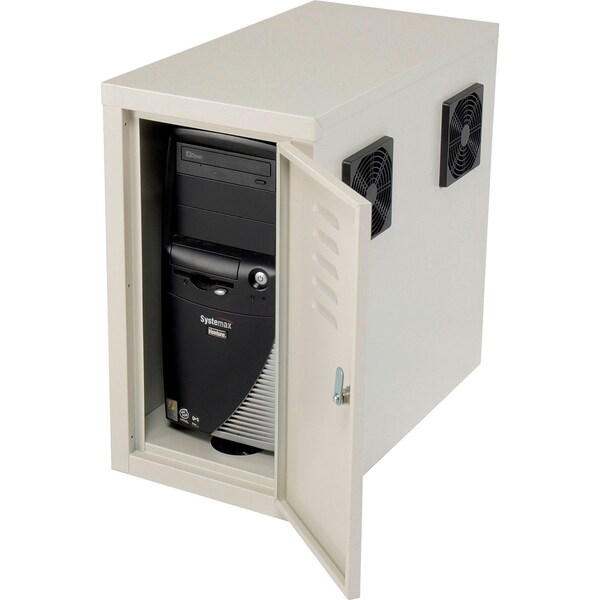 Global Industrial Orbit CPU Side Cabinet with Front/Rear Doors and 2 Exhaust Fans, Beige - 249309FBG