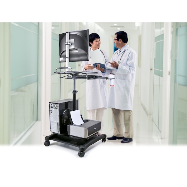 Aidata Sit/Stand Mobile PC Workstation, Black, LCD/LED Monitor Mount - LDC003P