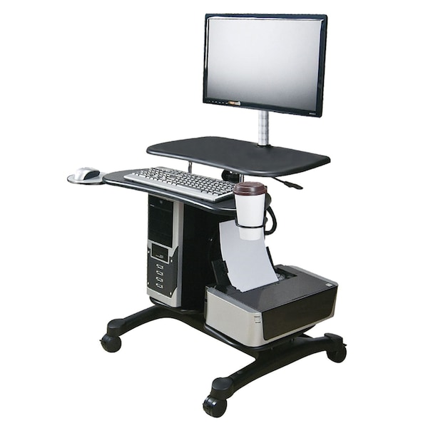 Aidata Sit/Stand Mobile PC Workstation, Black, LCD/LED Monitor Mount - LDC003P