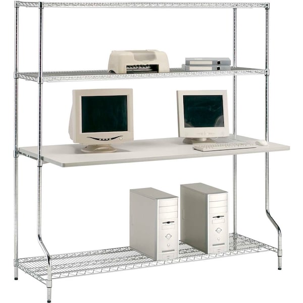 Nexel 4-Shelf Wire Computer LAN Workstation, 60inW x 30inD x 74inH, Chrome - 651329