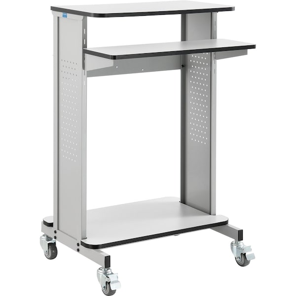 Global Industrial Mobile Computer Workstation & Standing Desk With Keyboard & Mouse Tray, Gray - 277216GG