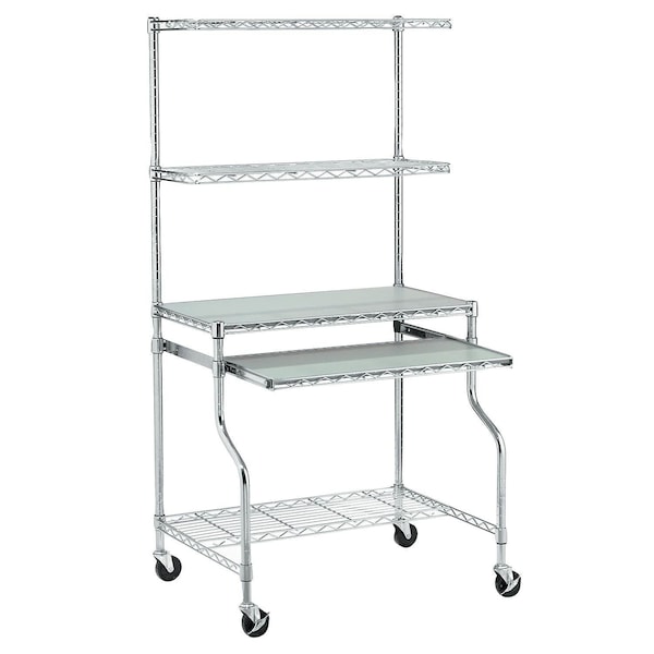 Global Industrial Mobile Chrome Wire Shelf Computer Workstation, 31-1/2W x 24D x 63H - 250112
