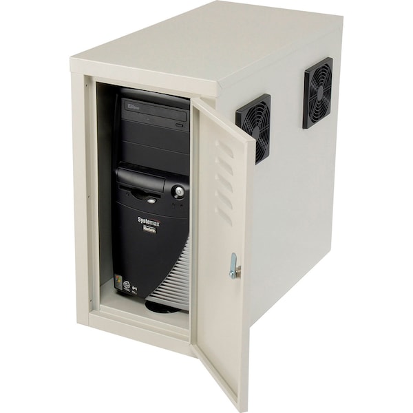 Global Industrial Orbit CPU Computer Enclosure Cabinet Front/Rear Doors 2 Exhaust Fans, Beige - 249309BG