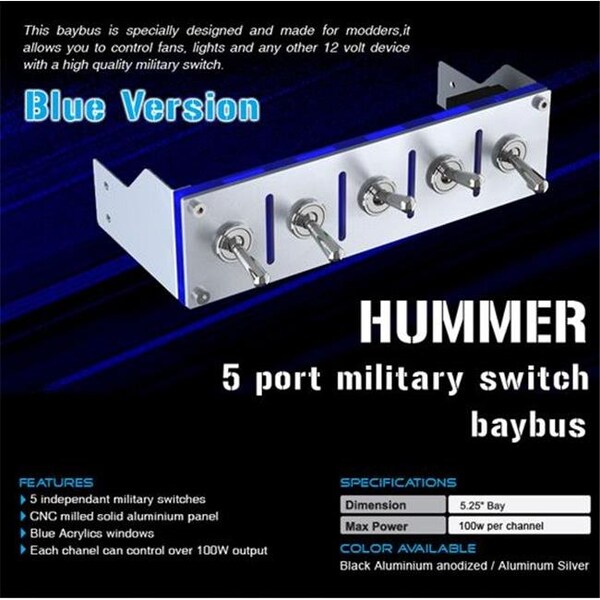 Lamptron Lamptron 832-100-04 Hummer 5-Channel 12VDC Device Controller; 100W Per Channel; Silver Bezel With Blue Acrylic Insert - 832-100-04