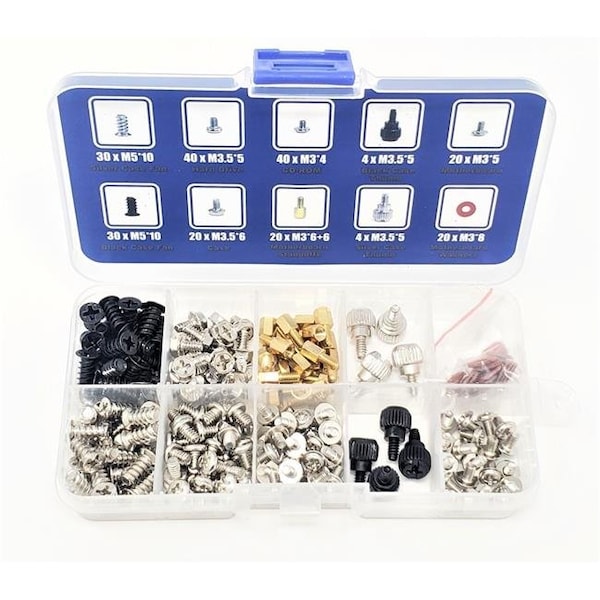 Micro Connectors Micro Connectors SCW-296PC PC Computer Screws Assortment Kit for Computer Hard Drive Mother Board Standoffs Fan CD-ROM Assembling - 228 Piece - SCW-296PC