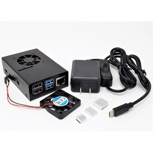 Micro Aluminum Case for Raspberry Pi 4 Model B with Fan & USB-C Power, Balck - MI332938