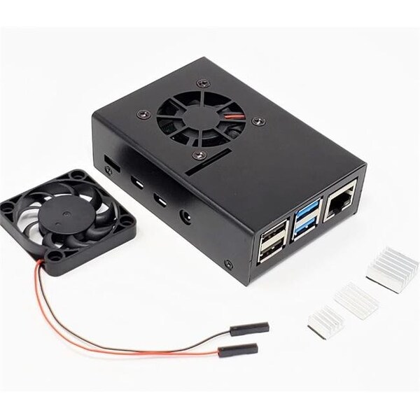Micro Connectors Micro Connectors RAS-PCS14-BK Aluminum Case for Raspberry Pi 4 Model B with Fan; Black - RAS-PCS14-BK