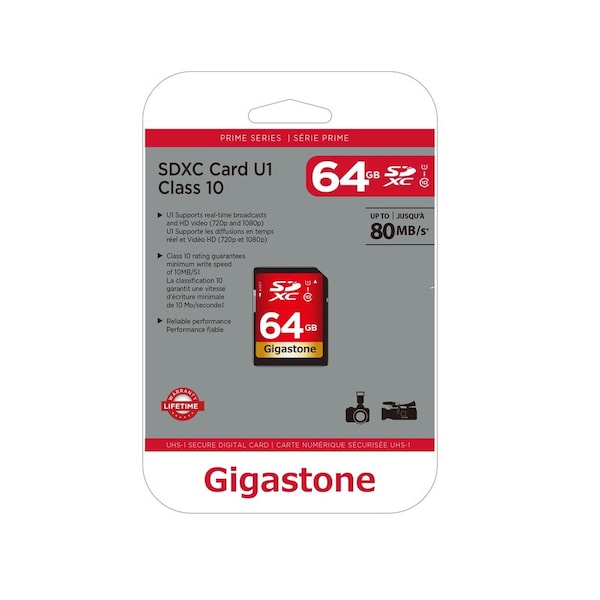 Gigastone Gigastone 64 GB SDXC Flash Memory Card 1 pk - GS-SDHC80U164G