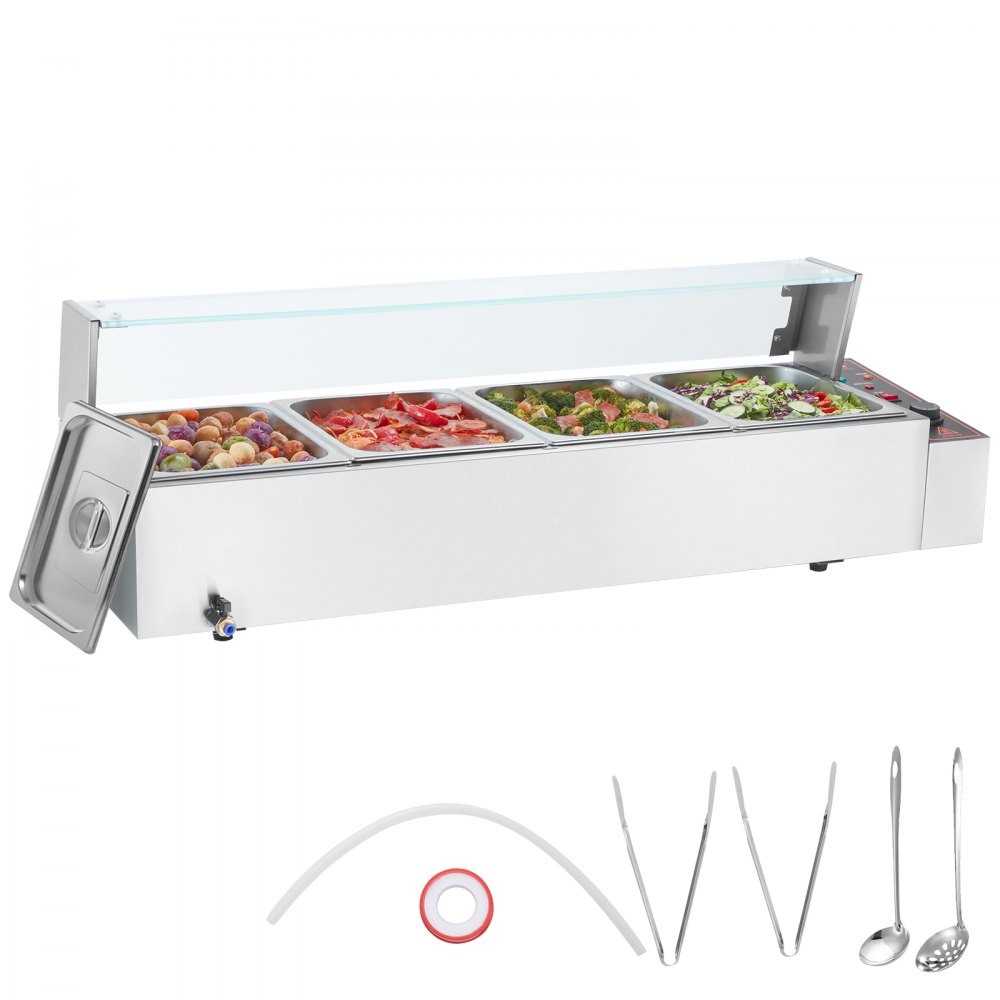 VEVOR Commercial Electric Food Warmer Countertop Buffet 4*8Qt with Glass Shield - SYSPBWQBLZK4RHM29V1