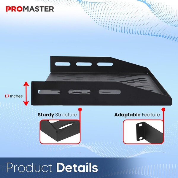 Promaster Server Vented Shelf, 19in, 10in Deep, 1U Rack Mount Tray, Cantilever Mount, Black, 2PK - PRMSSVR64