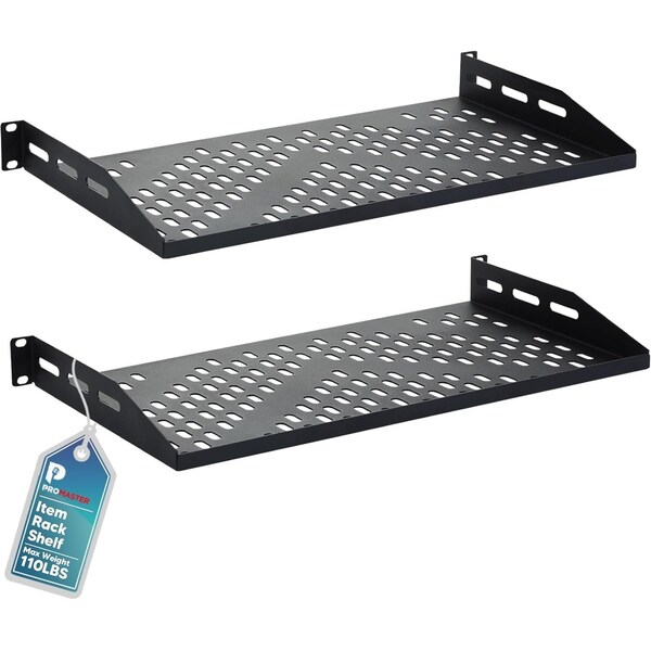 Promaster Server Vented Shelf, 19in, 10in Deep, 1U Rack Mount Tray, Cantilever Mount, Black, 2PK - PRMSSVR64
