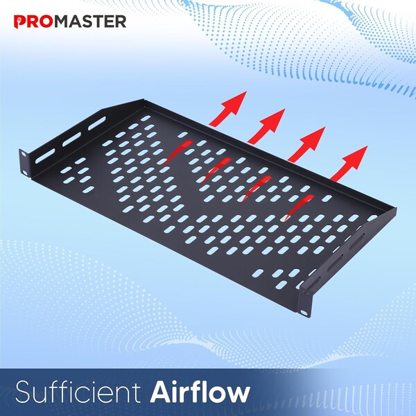 Promaster Server Vented Shelf, 19in, 10in Deep, 1U Rack Mount Tray, Cantilever Mount, Black, 2PK - PRMSSVR64