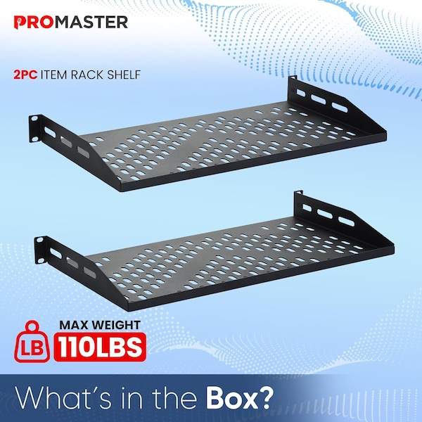 Promaster Server Vented Shelf, 19in, 10in Deep, 1U Rack Mount Tray, Cantilever Mount, Black, 2PK - PRMSSVR64