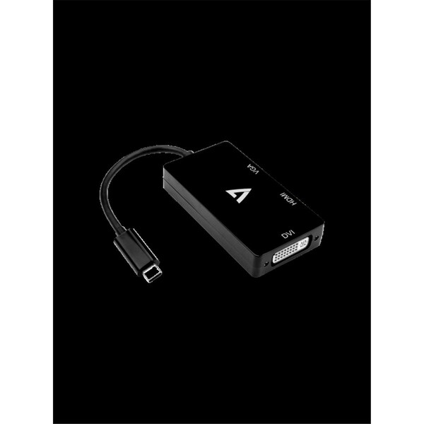 V7-Cables USB-C Male to VGA Female DVI Video Adapter, Black - V7UC-VGADVIHDMI-BLK