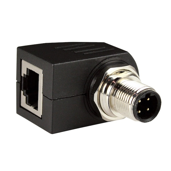 Asi M12 To RJ45 Adapter, Male M12 D-Coded, Thru Panel Right Angle, Shielded - ASITPA-4512MD-RA