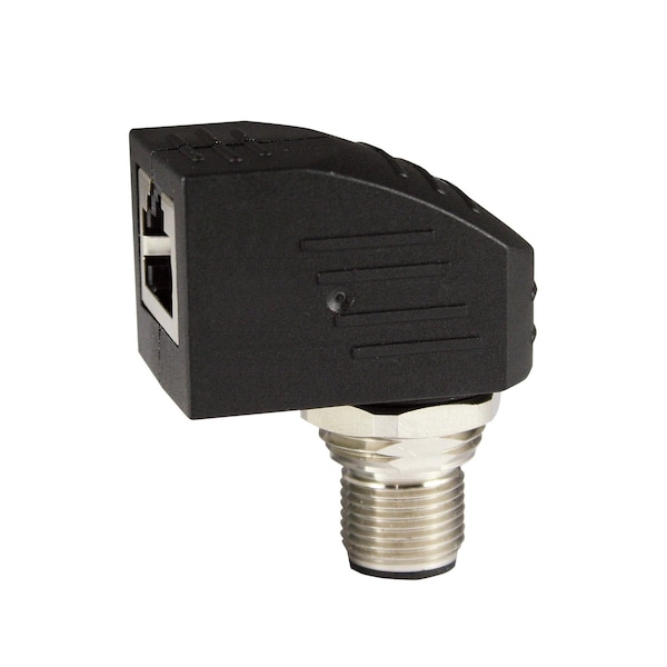 Asi M12 To RJ45 Adapter, Male M12 D-Coded, Thru Panel Right Angle, Shielded - ASITPA-4512MD-RA