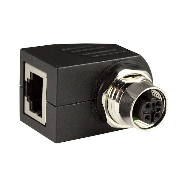Asi M12 To RJ45 Adapter, M12 To RJ45 Bulkhead Connector, Female M12 D Coded, Thru Panel 90Degree Adapter - ASITPA-4512FD-RA