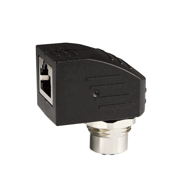 Asi M12 To RJ45 Adapter, M12 To RJ45 Bulkhead Connector, Female M12 D Coded, Thru Panel 90Degree Adapter - ASITPA-4512FD-RA