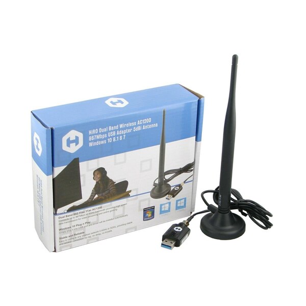 Hiro AC1200 Dual-Band 802.11AC 5GHz 867Mbps WiFi USB Network Adapter - H50355