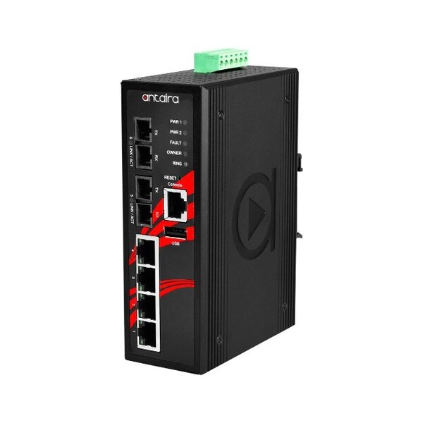 Antaira 6-Port Industrial PoE+ Light Layer 3 Managed Ethernet Switch - LMP-0602-M-V2