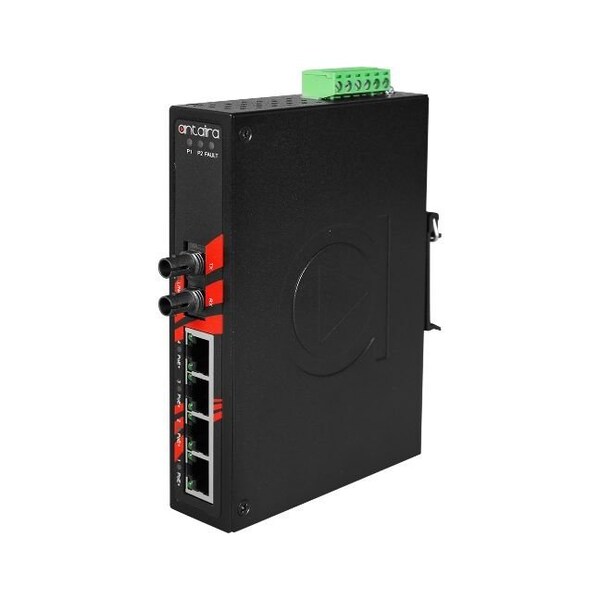 Antaira 5-Port Industrial PoE+ Unmanaged Ethernet Switch w/4x10/100TX *+ 1-100Fx Multi-mode 2Km - LNP-0501-ST-M