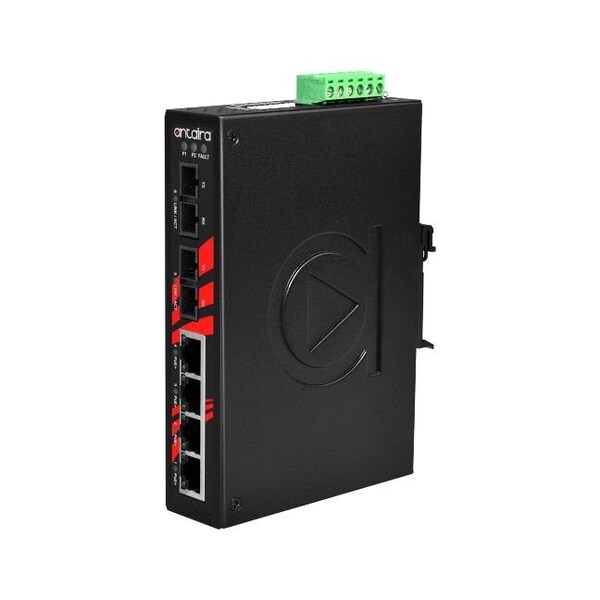 Antaira 6-Port Industrial PoE+ Unmanaged Ethernet Switch, w/4-10/100Tx *2-100Fx Multi-mode 2Km - LNP-0602-M