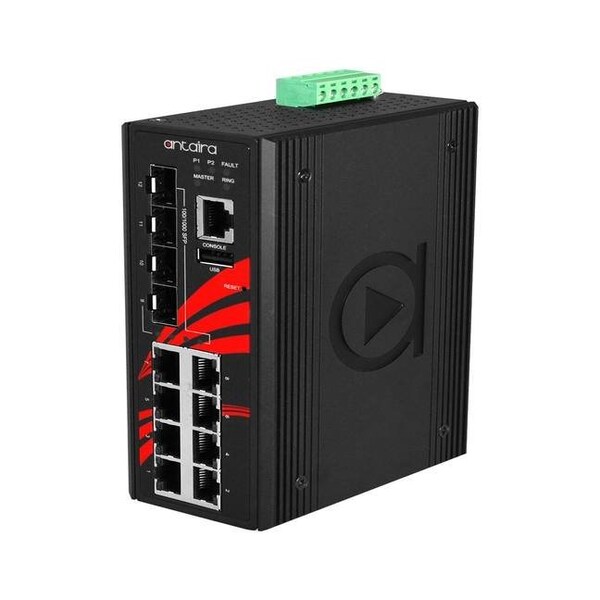 Antaira 12-Port Industrial Gigabit Light Layer 3 Managed Ethernet Switch, w/8-10/100/1000Tx + 4-100/1000 SFP - LMX-1204G-SFP-T-CC