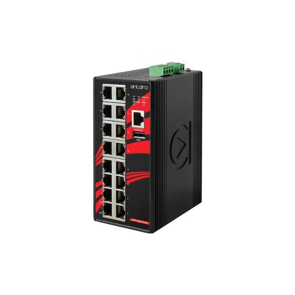Antaira 16-Port Industrial Gigabit PoE+ Light Layer 3 Managed Ethernet Switch - LMP-1600G