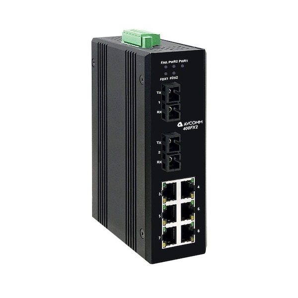 Avcomm 8-Port Industrial Unmanaged Ethernet Switch - 408FXE2-ST-100-HV
