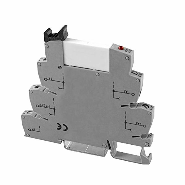 Bloque de terminales de relé de Automation Systems Interconnect, Montaje en riel DIN de relé de 24V, Relé de riel DIN DPDT, Bobina 24Vca/cc, Contactos 8A 250Vac - ASI328035.
