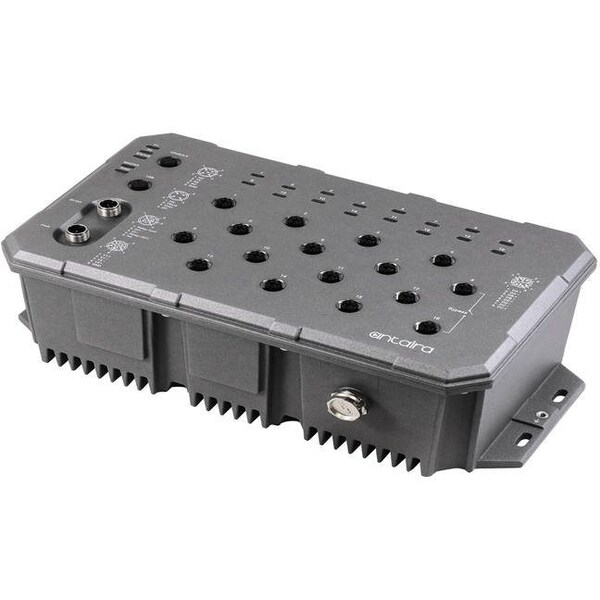 Antaira 16-Port Industrial M12 IP67 Waterproof Gigabit Light Layer 3 Managed Ethernet Switch - LMX-1600G-M12-67-110-T