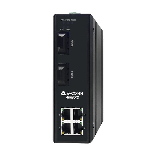 Avcomm 6-Port Industrial Unmanaged Ethernet Switch - 406FXE2-ST-40