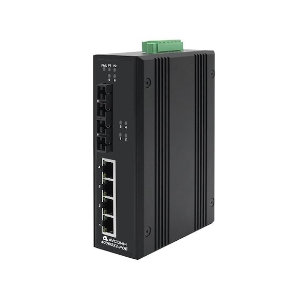 Avcomm 6-Port Industrial POE Unmanaged Ethernet Switch - 4006GX2-POE-SFP