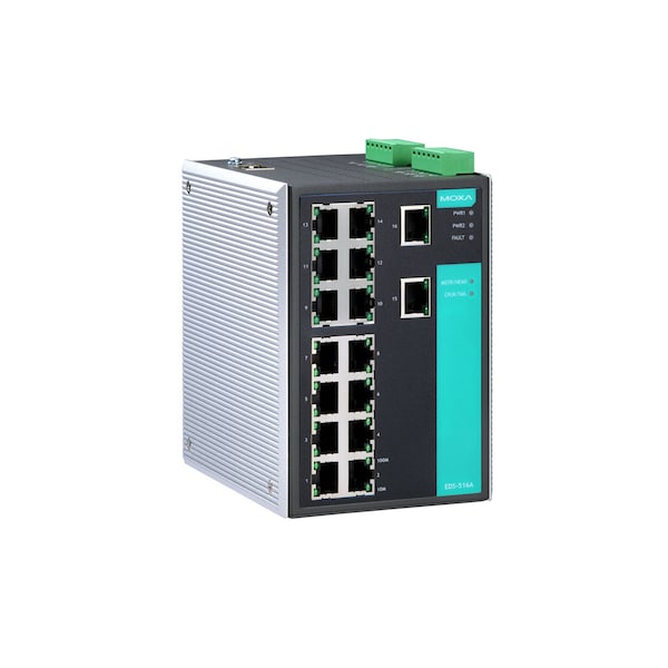 Moxa Managed Ethernet Switch W/ 16 10/100BasetXPorts, 0 To 60 Degrees C - EDS-516A
