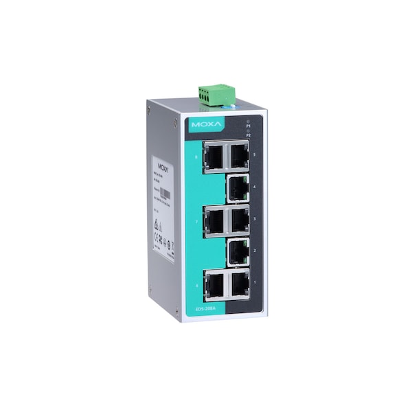 Moxa Unmanaged Ethernet Switch W/ 8 10/100BasetXPorts, -10?To 60 Degrees C - EDS-208A