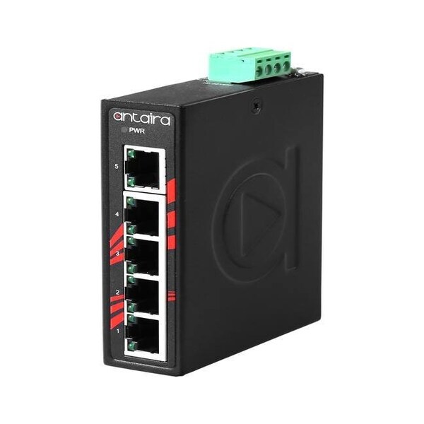 Antaira Compact 5-Port Industrial Unmangaed Ethernet Switch, w/5-10/100TX; EOT: -40 to 75C - LNX-C500-T