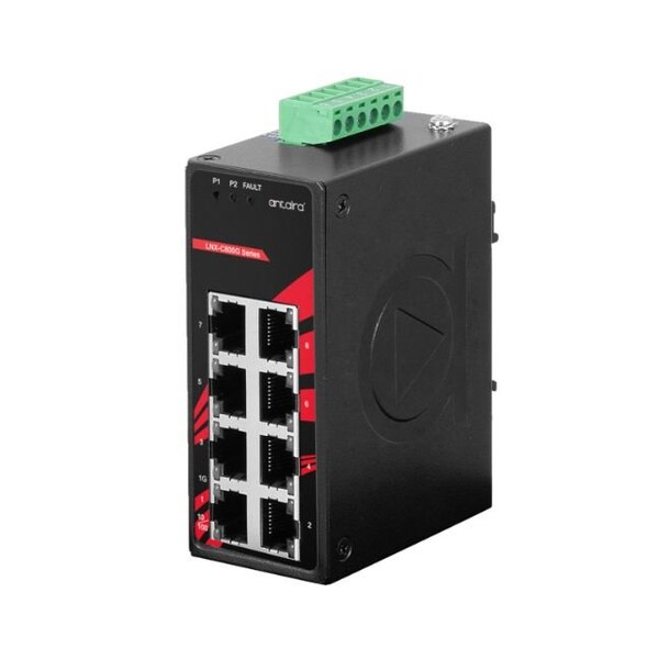 Antaira 8-Port Industrial Compact Gigabit Unmanaged Ethernet Switch, w/8*10/100/1000Tx - LNX-C800G