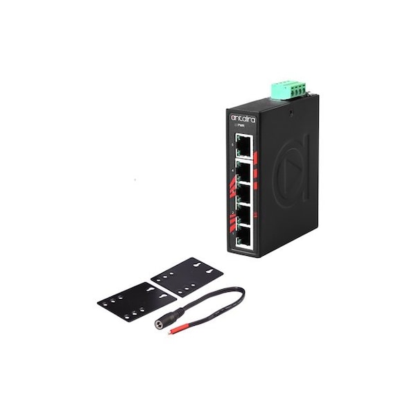 Antaira Compact 5-Port Industrial Unmangaed Ethernet Switch, w/5-10/100TX - LNX-C500